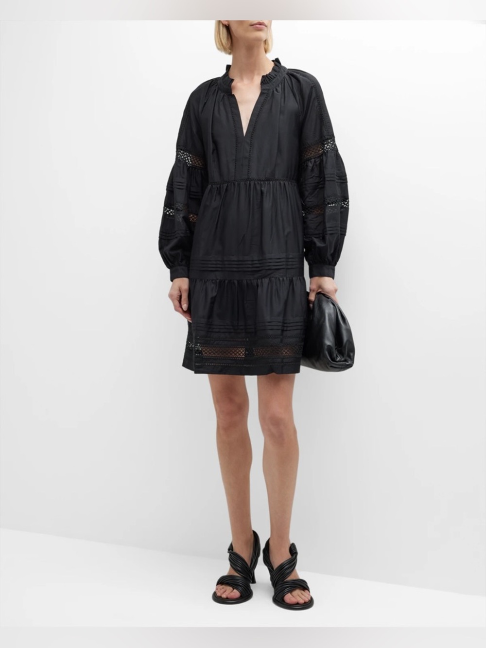Marie Oliver Sheridan Tiered Silk/Cotton Mini Dress Black Size Medium